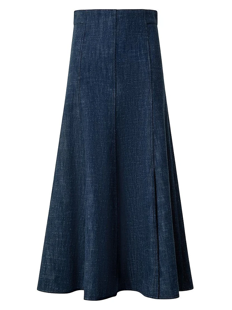 Wool-Blend Denim Midi Skirt