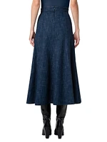 Wool-Blend Denim Midi Skirt