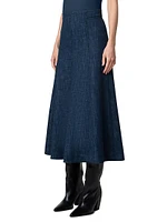 Wool-Blend Denim Midi Skirt