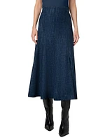 Wool-Blend Denim Midi Skirt