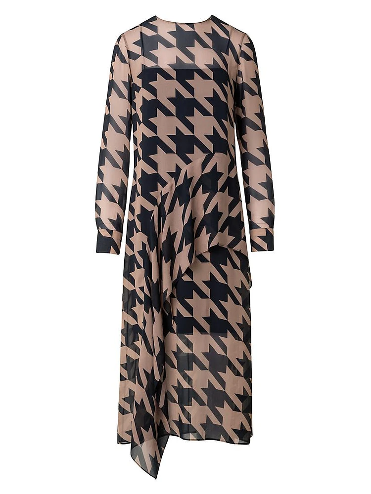 Oversized Houndstooth Drape Dress