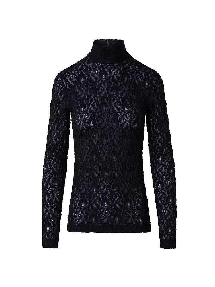 Cotton-Blend Lace Long-Sleeve Blouse