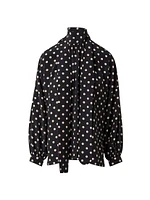 Polka-Dot Silk Tie-Neck Blouse