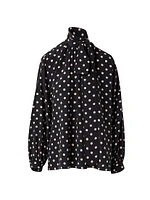 Polka-Dot Silk Tie-Neck Blouse