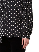 Polka-Dot Silk Tie-Neck Blouse