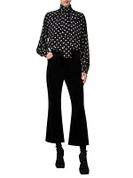 Polka-Dot Silk Tie-Neck Blouse