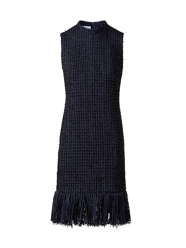 Fringe-Trimmed Tweed Sheath Dress