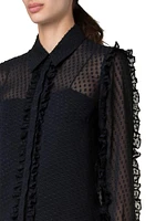 Chiffon Swiss-Dot Ruffled Blouse