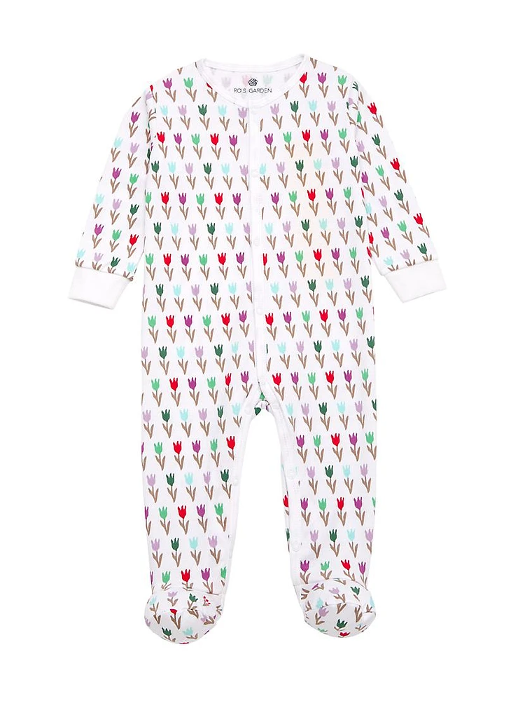 Baby Girl's Tulip Print Footie