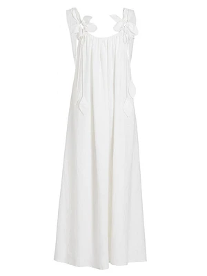 Linen-Blend Petal Shift Midi-Dress