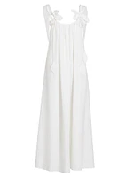 Linen-Blend Petal Shift Midi-Dress