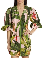 Banana Leaves Puff-Sleeve Minidress