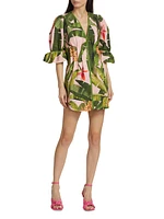 Banana Leaves Puff-Sleeve Minidress