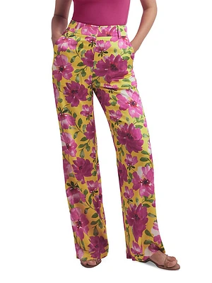 The Fiona Floral Satin Wide-Leg Pants