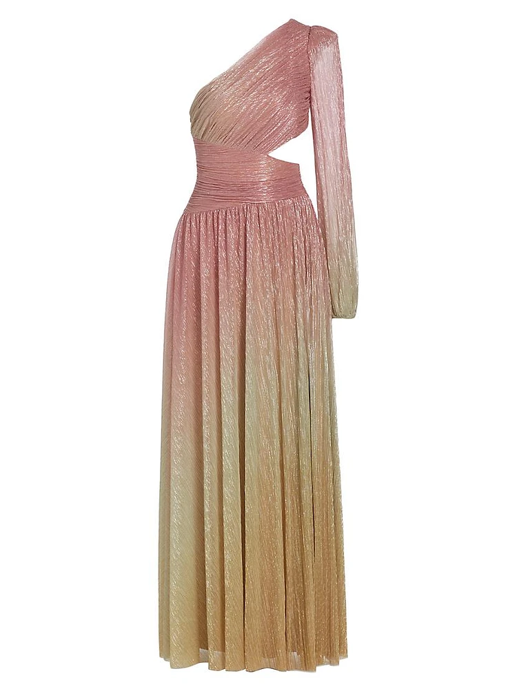 Metallic Ombré One-Shoulder Maxi Dress