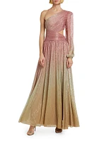 Metallic Ombré One-Shoulder Maxi Dress