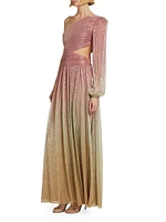 Metallic Ombré One-Shoulder Maxi Dress