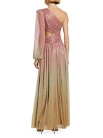 Metallic Ombré One-Shoulder Maxi Dress