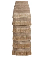 Metallic Tiered Fringe Midi-Skirt