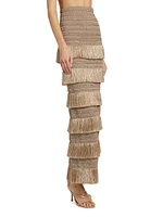 Metallic Tiered Fringe Midi-Skirt