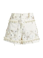 Embellished Denim High-Rise Shorts