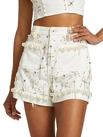 Embellished Denim High-Rise Shorts