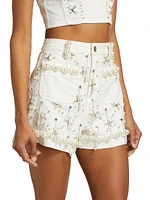 Embellished Denim High-Rise Shorts