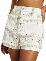 Embellished Denim High-Rise Shorts