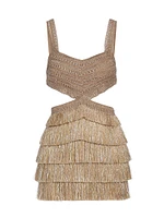 Metallic Fringe & Cut-Out Minidress