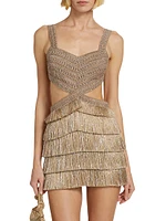 Metallic Fringe & Cut-Out Minidress