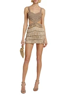 Metallic Fringe & Cut-Out Minidress