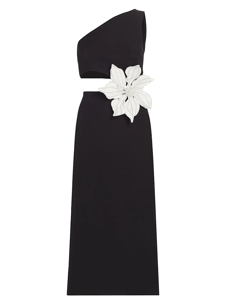 Flower Appliqué & Cut-Out Midi-Dress