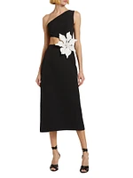 Flower Appliqué & Cut-Out Midi-Dress