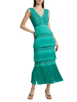 Plunging Fringe Midi-Dress