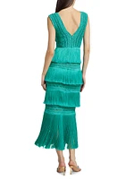 Plunging Fringe Midi-Dress