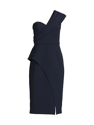 One-Shoulder Crepe Midi-Dress
