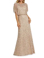 Beaded Sequin Shawl Gown