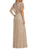 Beaded Sequin Shawl Gown