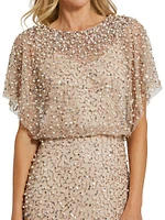 Beaded Sequin Shawl Gown