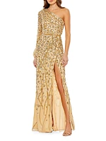 Sequin One-Shoulder Wrap Gown