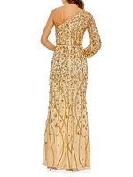 Sequin One-Shoulder Wrap Gown