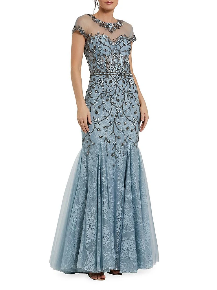 Crystal Lace Illusion Mermaid Gown