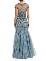 Crystal Lace Illusion Mermaid Gown