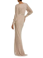 Pearl-Embellished Long-Sleeve Gown