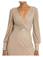 Pearl-Embellished Long-Sleeve Gown