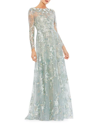 Floral Embroidered Illusion Gown