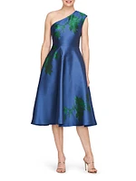 Leai Floral Jacquard One-Shoulder Midi-Dress