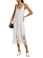 Embroidered Fringe-Trimmed Midi-Dress