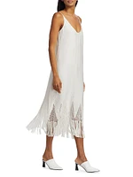 Embroidered Fringe-Trimmed Midi-Dress