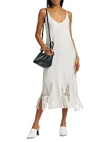 Embroidered Fringe-Trimmed Midi-Dress